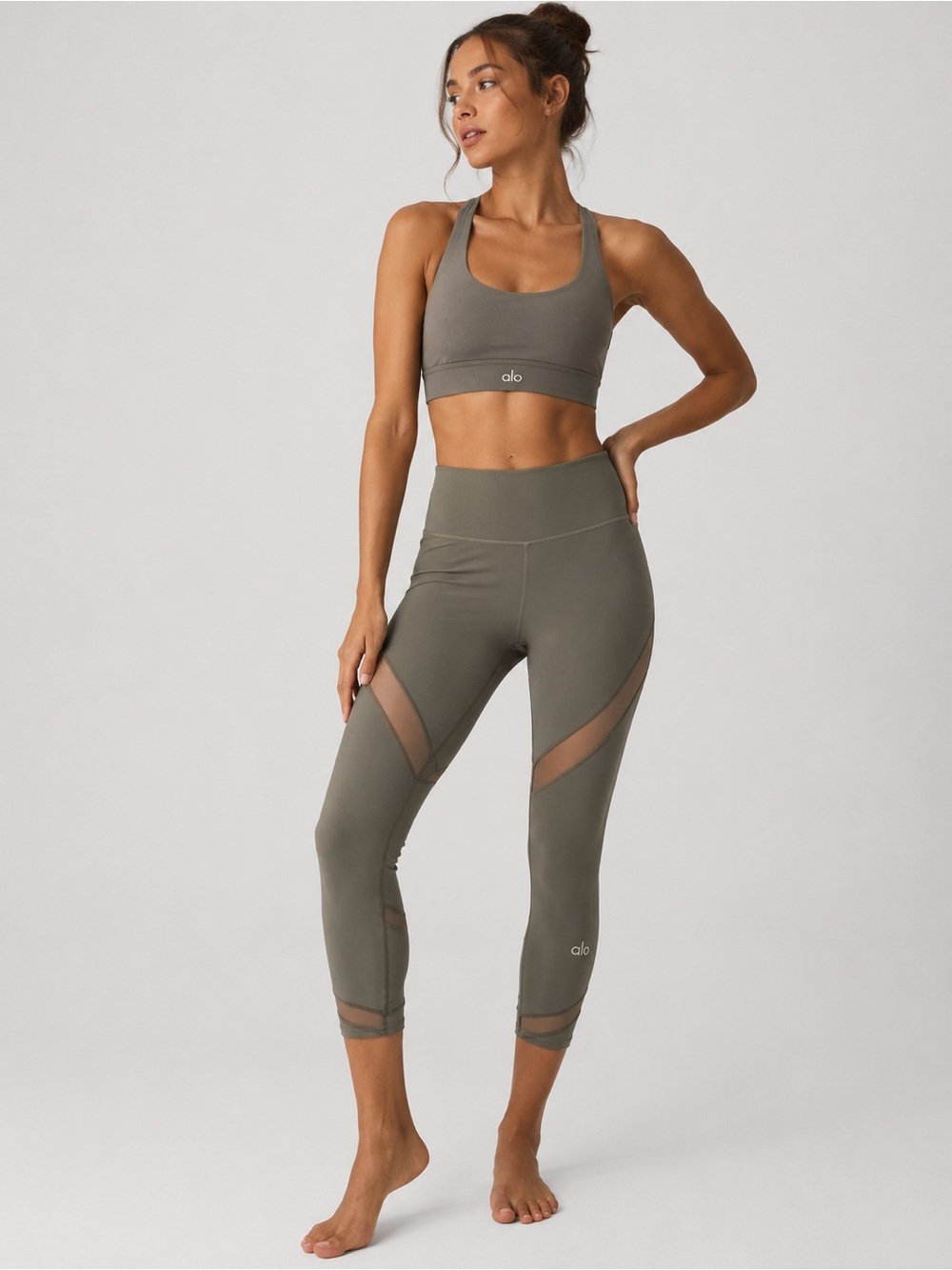 Alo yoga cropped mesh cutout high rise leggings